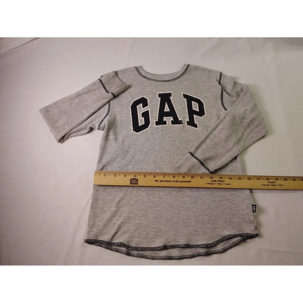 Gap Kids Shirt Boys Sz M Gray Waffle Knit‎ Thermal Long Sleeve Big Logo Pullover